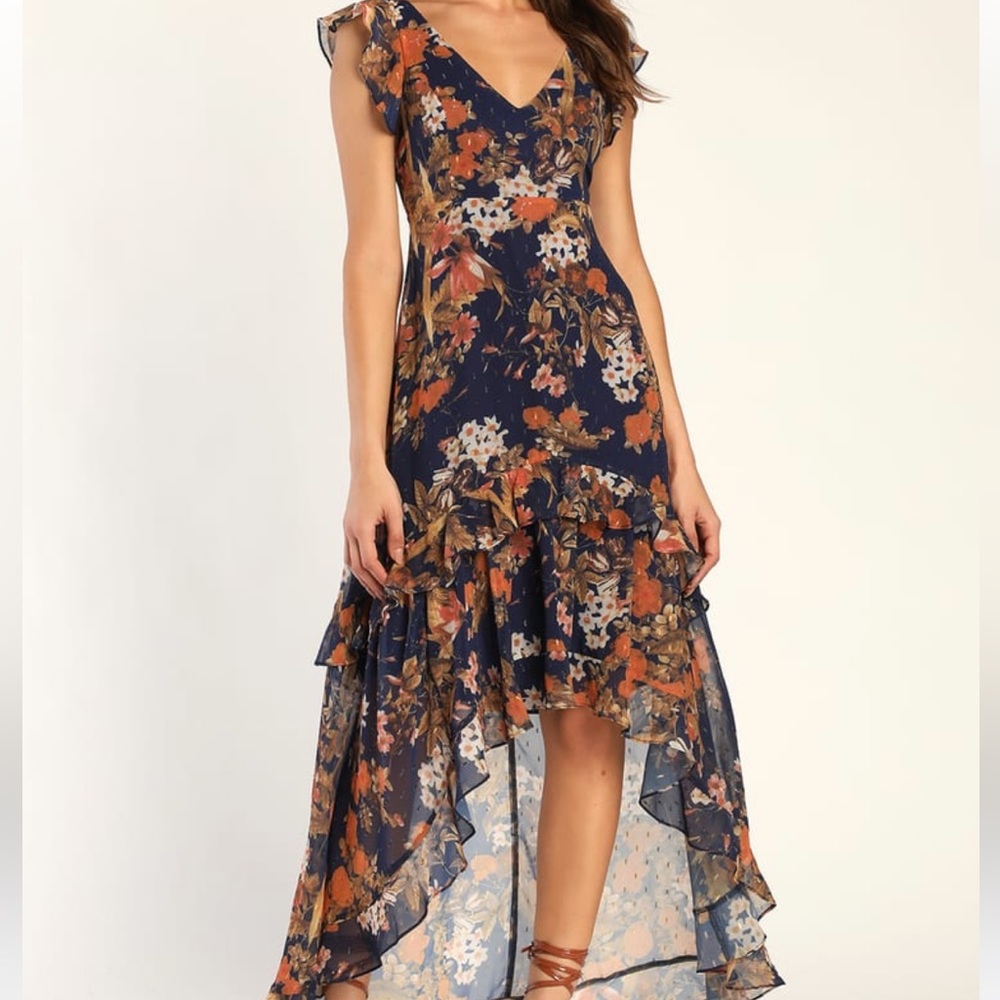 lulus navy blue high low floral dress